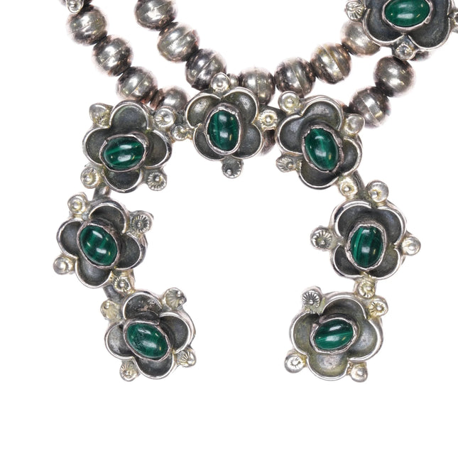 1970's Malachite smaller sterling silver Navajo squash blossom necklace - Estate Fresh Austin