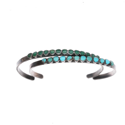 5.6" c1940's Dishta Zuni single row flush inlay stacker cuff bracelets pair - Estate Fresh Austin