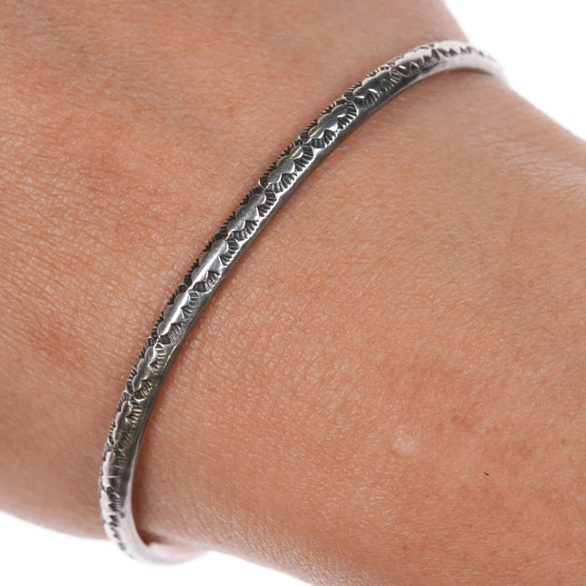 6.6" slim stacker sterling silver Navajo stamped cuff bracelet - Estate Fresh Austin