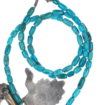 40's-50's Zuni cast silver high grade carved turquoise knifewing pin/necklace - Estate Fresh Austin