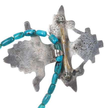 40's-50's Zuni cast silver high grade carved turquoise knifewing pin/necklace - Estate Fresh Austin