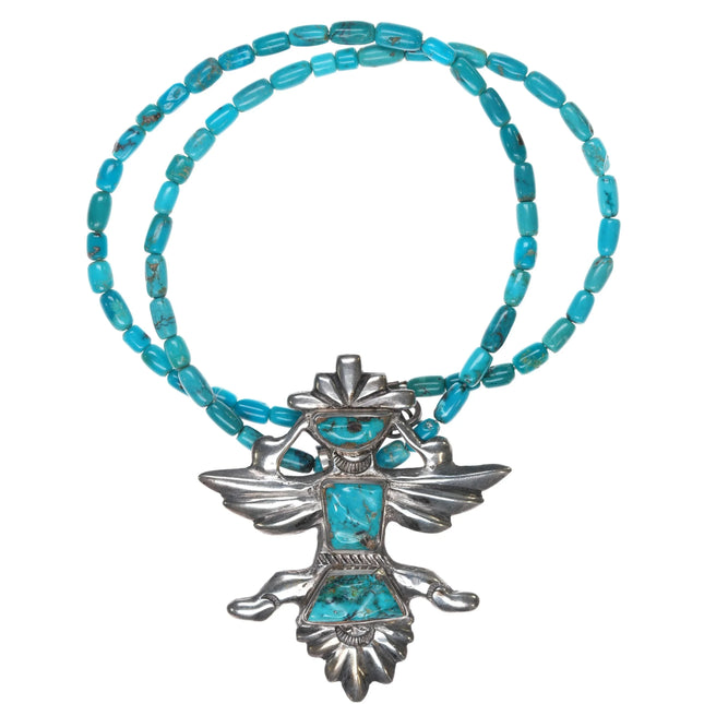 40's-50's Zuni cast silver high grade carved turquoise knifewing pin/necklace - Estate Fresh Austin