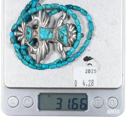 40's-50's Zuni cast silver high grade carved turquoise knifewing pin/necklace - Estate Fresh Austin