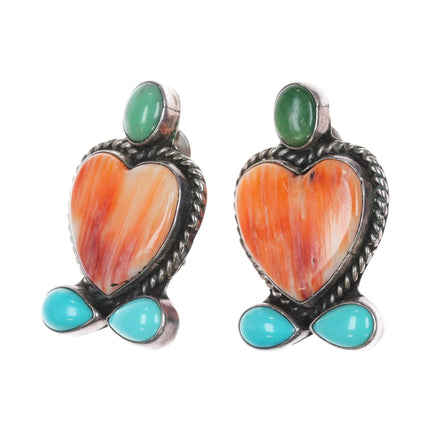 Jeff Largo Navajo sterling silver spiny oyster, turquoise clip-on earrings - Estate Fresh Austin