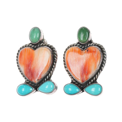 Jeff Largo Navajo sterling silver spiny oyster, turquoise clip-on earrings - Estate Fresh Austin