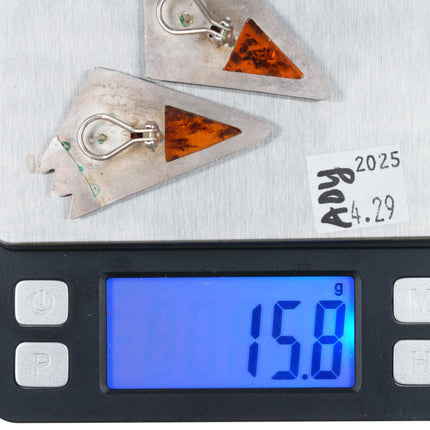 1990's Santa Fe Artisan Multi Gemstone sterling silver earrings - Estate Fresh Austin