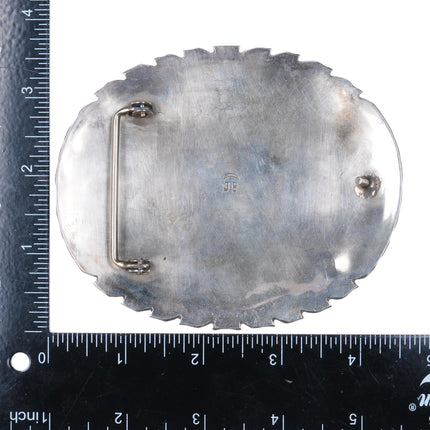 Huge JB 70's-80's Vintage Navajo sterling silver inlaid belt buckle turquoise - Estate Fresh Austin