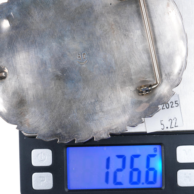 Huge JB 70's-80's Vintage Navajo sterling silver inlaid belt buckle turquoise - Estate Fresh Austin