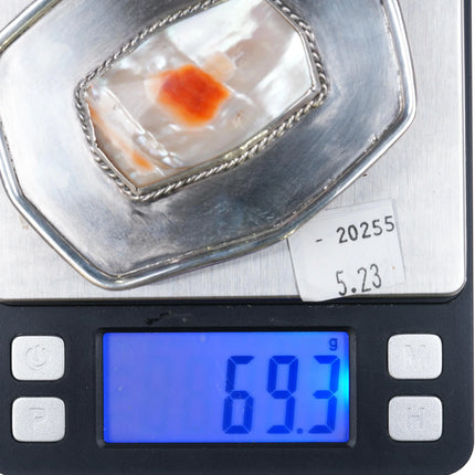Vintage sterling silver mother of pearl/spiny oyster Spondylus belt buckle - Estate Fresh Austin
