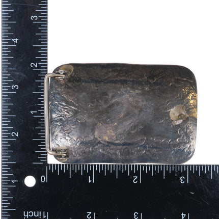 Vintage sterling silver mother of pearl Navajo hand stamped belt buckle - Estate Fresh Austin