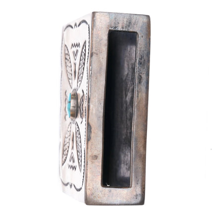 Vintage Navajo stamped sterling silver turquoise match box holder - Estate Fresh Austin