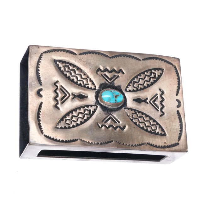 Vintage Navajo stamped sterling silver turquoise match box holder - Estate Fresh Austin