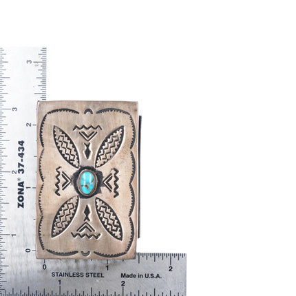 Vintage Navajo stamped sterling silver turquoise match box holder - Estate Fresh Austin