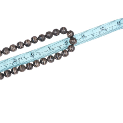 17" 40's-50's Deep stamped Navajo pearl 11-12mm sterling silver beaded necklace - Estate Fresh Austin