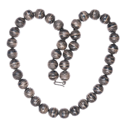 17" 40's-50's Deep stamped Navajo pearl 11-12mm sterling silver beaded necklace - Estate Fresh Austin