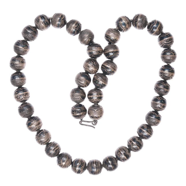 17" 40's-50's Deep stamped Navajo pearl 11-12mm sterling silver beaded necklace - Estate Fresh Austin