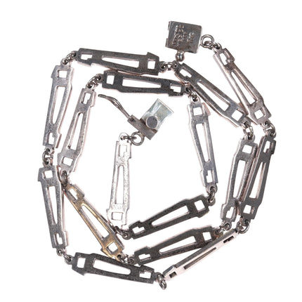 24" Retro Mexican Modernist sterling silver abstract link necklace - Estate Fresh Austin