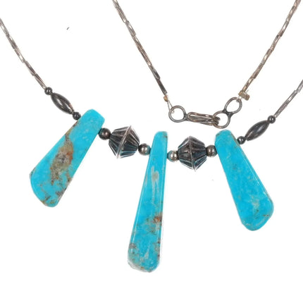 1970's Zuni sterling silver, turquoise, carved shell fetish birds necklace - Estate Fresh Austin