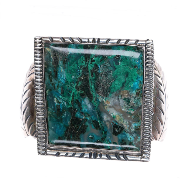 6.5" Large Navajo Gem Silica Chrysocolla Malachite sterling silver cuff bracelet - Estate Fresh Austin