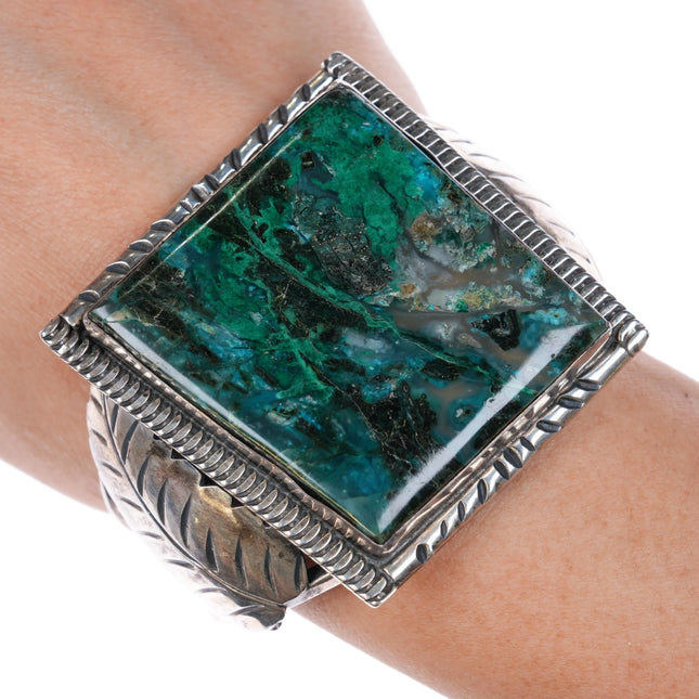 6.5" Large Navajo Gem Silica Chrysocolla Malachite sterling silver cuff bracelet - Estate Fresh Austin