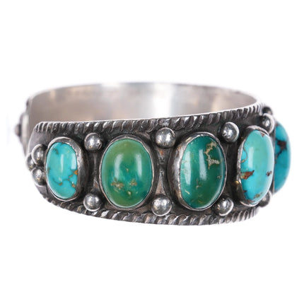 6.5" Large 30's-40's Navajo chiseled rim turquoise row cuff bracelet - Estate Fresh Austin