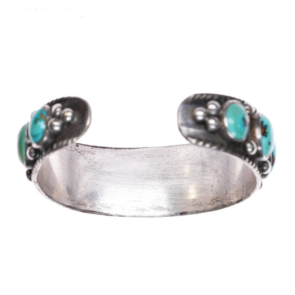 6.5" Large 30's-40's Navajo chiseled rim turquoise row cuff bracelet - Estate Fresh Austin