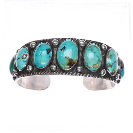 6.5" Large 30's-40's Navajo chiseled rim turquoise row cuff bracelet - Estate Fresh Austin