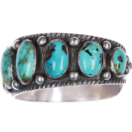 6.5" Large 30's-40's Navajo chiseled rim turquoise row cuff bracelet - Estate Fresh Austin