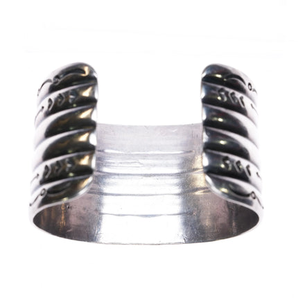 6.4" 40's-50's Navajo Cerrillos Turquoise wide sterling silver cuff bracelet - Estate Fresh Austin
