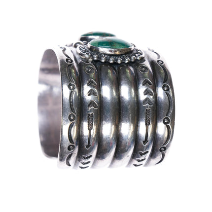 6.4" 40's-50's Navajo Cerrillos Turquoise wide sterling silver cuff bracelet - Estate Fresh Austin