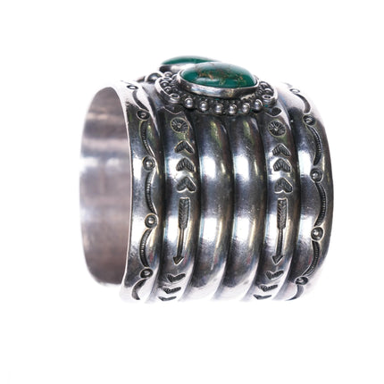 6.4" 40's-50's Navajo Cerrillos Turquoise wide sterling silver cuff bracelet - Estate Fresh Austin