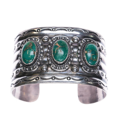 6.4" 40's-50's Navajo Cerrillos Turquoise wide sterling silver cuff bracelet - Estate Fresh Austin