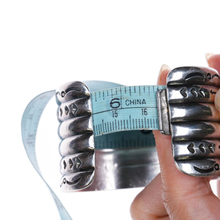 6.4" 40's-50's Navajo Cerrillos Turquoise wide sterling silver cuff bracelet - Estate Fresh Austin