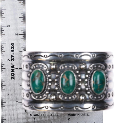 6.4" 40's-50's Navajo Cerrillos Turquoise wide sterling silver cuff bracelet - Estate Fresh Austin