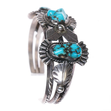 6.5" Vintage Navajo sterling silver 3 stone nugget turquoise cuff bracelet - Estate Fresh Austin