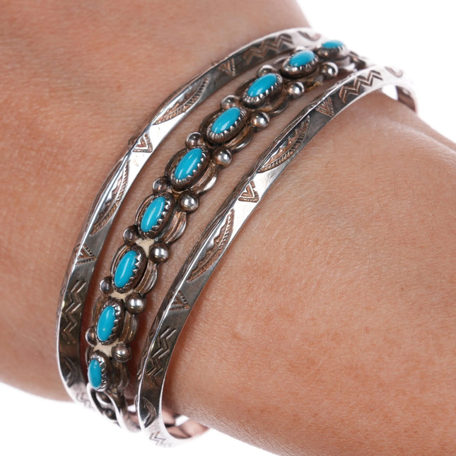 6.3" Bell Trading Post Sterling silver carinated rims turquoise row cuff bracelet - Estate Fresh Austin