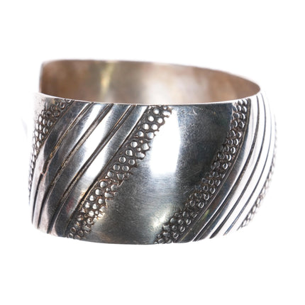 6.5" IHMJ Navajo sterling silver wide band cuff bracelet stamped design - Estate Fresh Austin