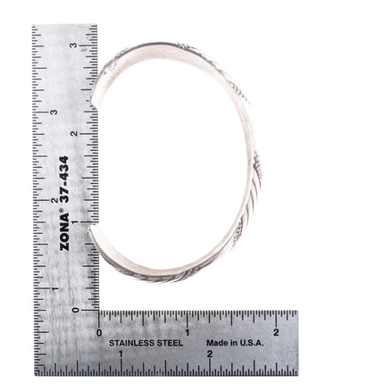 6.5" IHMJ Navajo sterling silver wide band cuff bracelet stamped design - Estate Fresh Austin