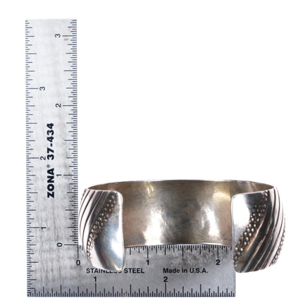 6.5" IHMJ Navajo sterling silver wide band cuff bracelet stamped design - Estate Fresh Austin