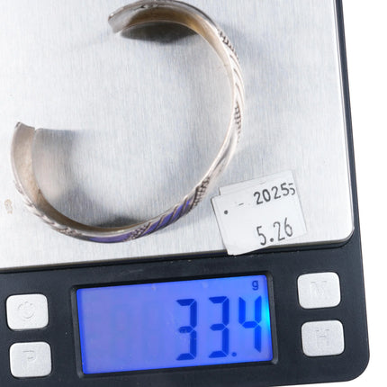 6.5" IHMJ Navajo sterling silver wide band cuff bracelet stamped design - Estate Fresh Austin