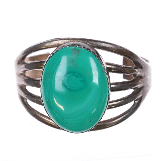 6.75" F.L. Begay Navajo sterling silver malachite wide band cuff bracelet - Estate Fresh Austin