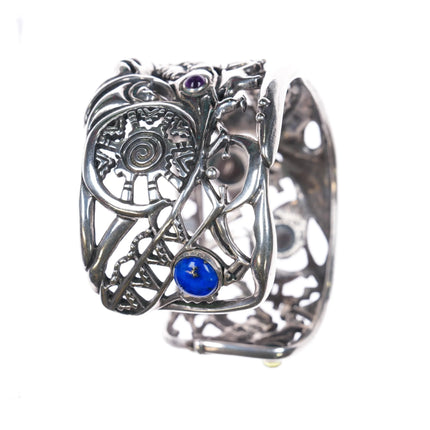 6.25" Carolyn Pollack sterling silver multi-stone southwestern cuff bracelet - Estate Fresh Austin