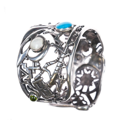 6.25" Carolyn Pollack sterling silver multi-stone southwestern cuff bracelet - Estate Fresh Austin