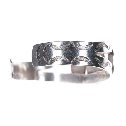 6.4" 1930's Navajo ingot silver nicely stamped turquoise cuff bracelet sterling - Estate Fresh Austin