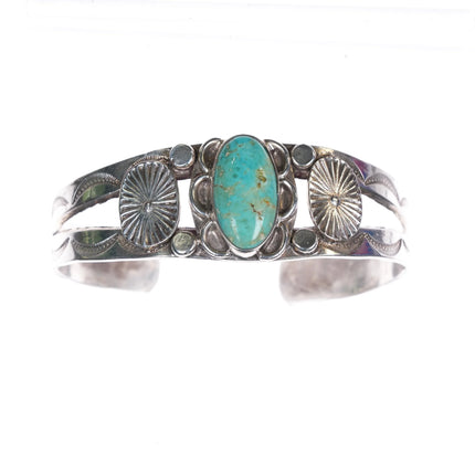6.4" 1930's Navajo ingot silver nicely stamped turquoise cuff bracelet sterling - Estate Fresh Austin