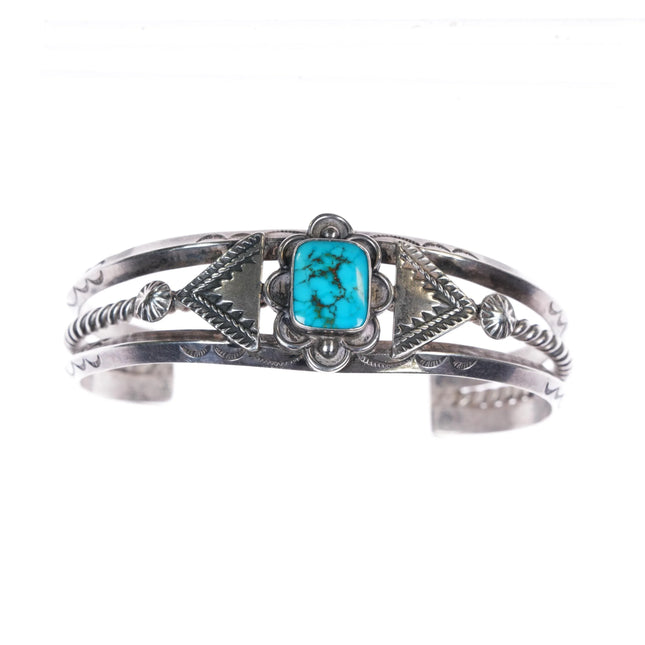 6.75" 1940's High grade turquoise Navajo sterling silver carinated cuff bracelet - Estate Fresh Austin