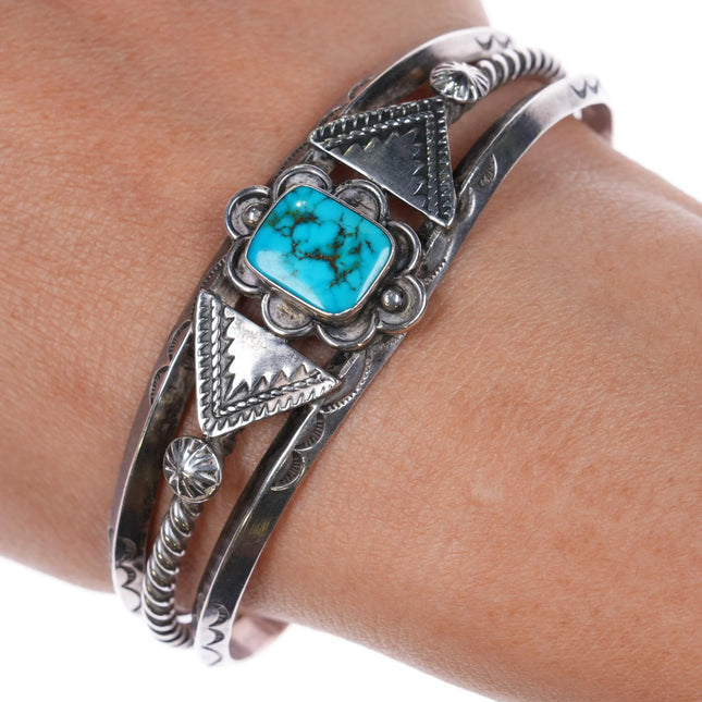 6.75" 1940's High grade turquoise Navajo sterling silver carinated cuff bracelet - Estate Fresh Austin