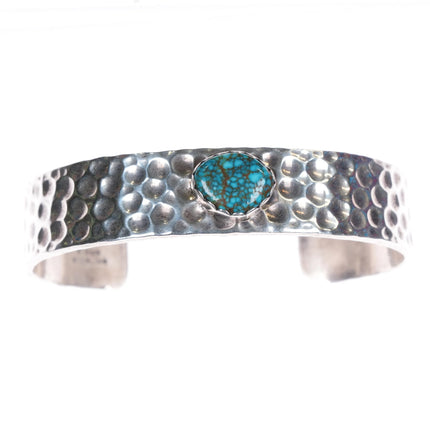 6.6" Danny Clark Navajo Indian Mountain Turquoise hammered sterling silver cuff bracelet - Estate Fresh Austin