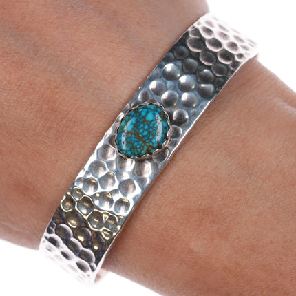 6.6" Danny Clark Navajo Indian Mountain Turquoise hammered sterling silver cuff bracelet - Estate Fresh Austin