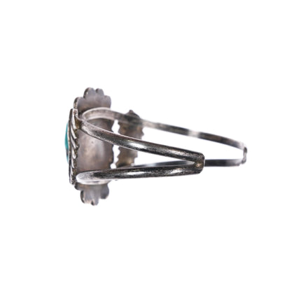 6.5" Vintage Navajo sterling silver turquoise feather edges cuff bracelet - Estate Fresh Austin